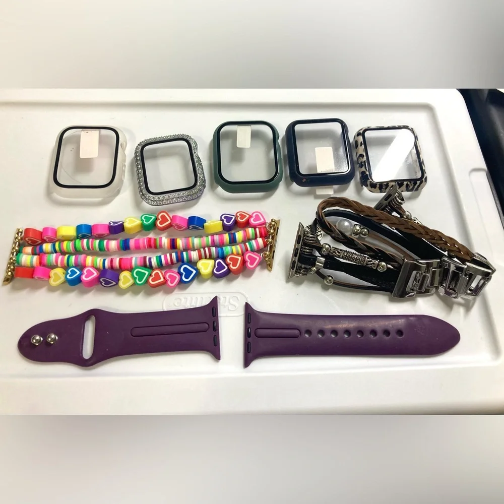 Apple watch aftermarket accessories, colorful, 3 straps, 5 screen covers